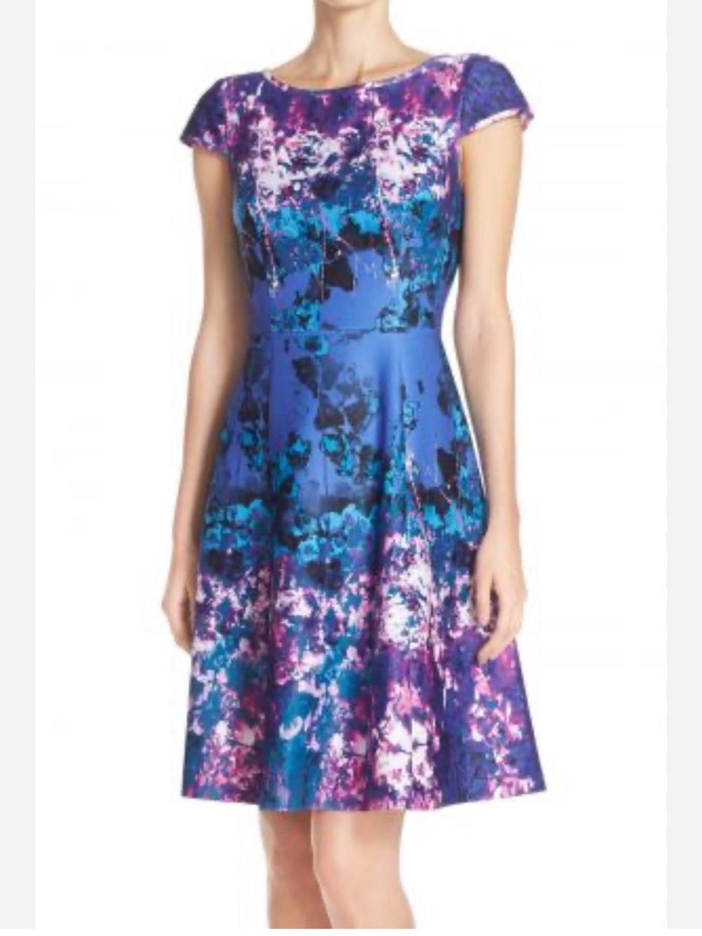 Adrianna Papell Blue Teal Purple Floral Fit-and-Flare Dress
